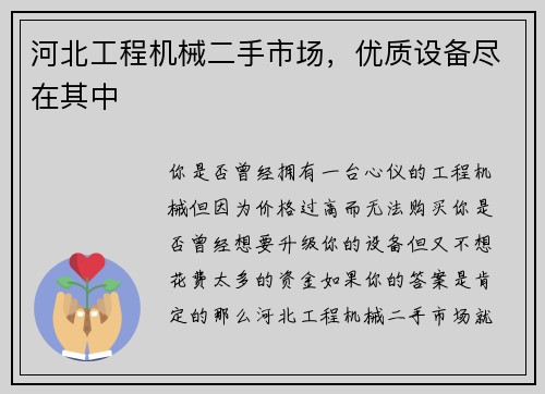 河北工程机械二手市场，优质设备尽在其中