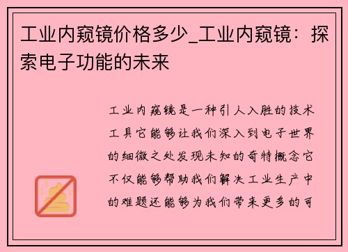 工业内窥镜价格多少_工业内窥镜：探索电子功能的未来